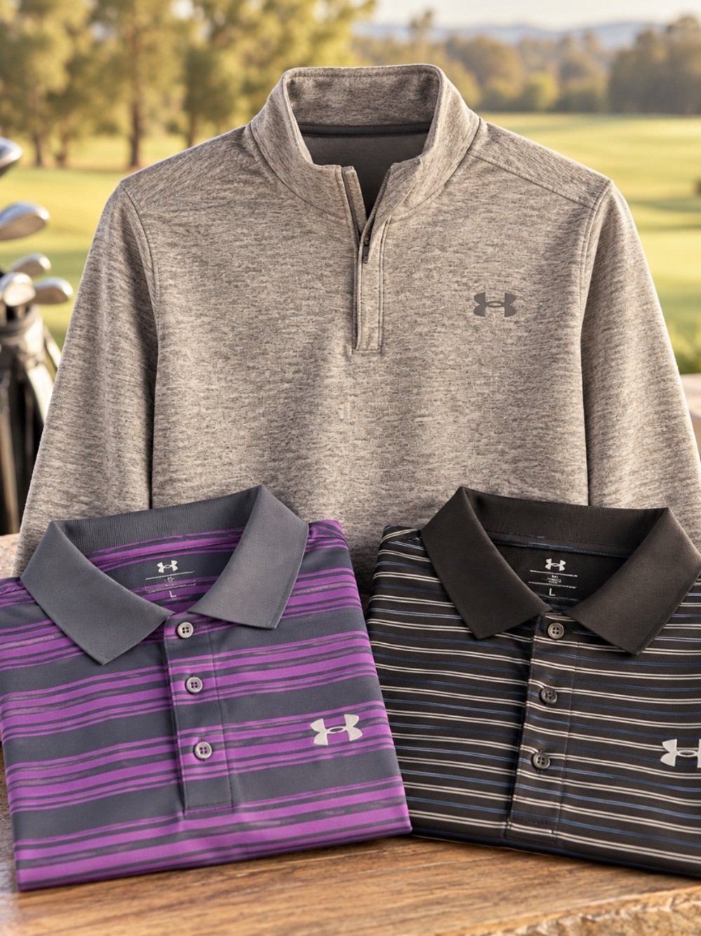 Bundle Armour Men’s Large Golf (2) Polos & 1/4 Zip Pullover (1) 3 Piece Lot larg